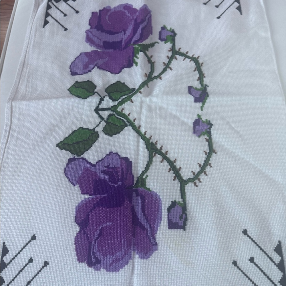 Embroidered Purple Rose Tablecloth